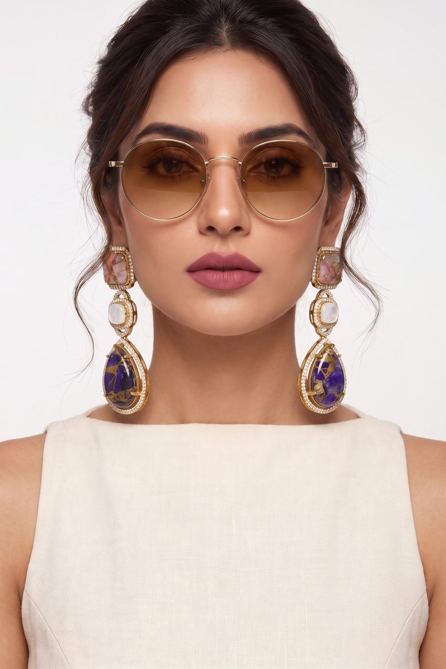 Amethyst Victorian Drop Earrings, full length front view