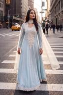Sky Blue Dress, detail view 3. Available to rent from Wear Wali.