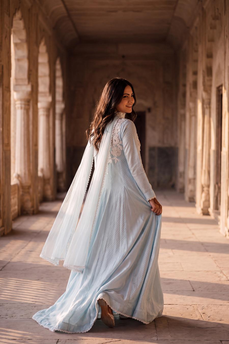 Sky Blue Dress, detail view 5. Available to rent from Wear Wali.