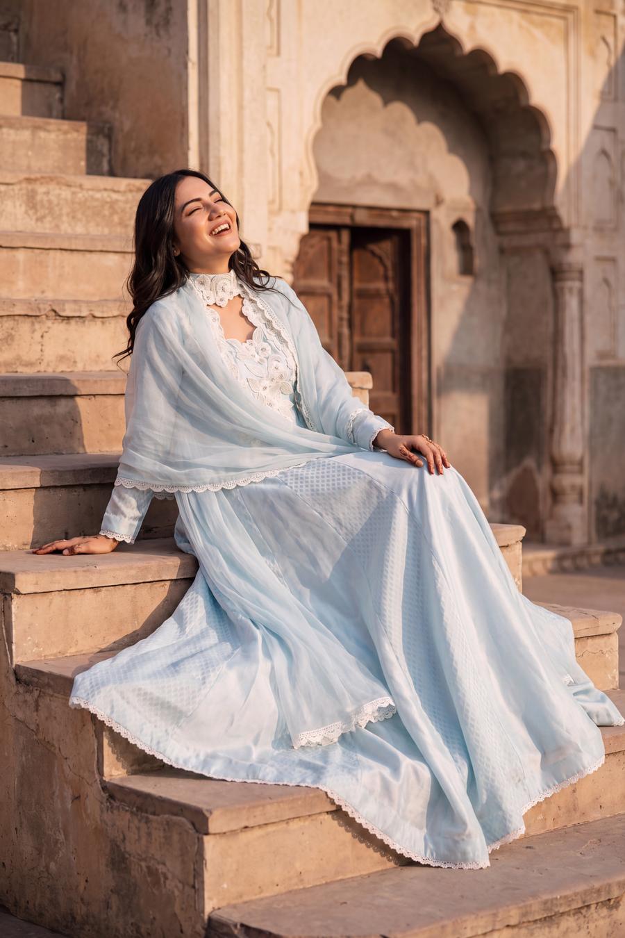 Sky Blue Dress, detail view 6. Available to rent from Wear Wali.