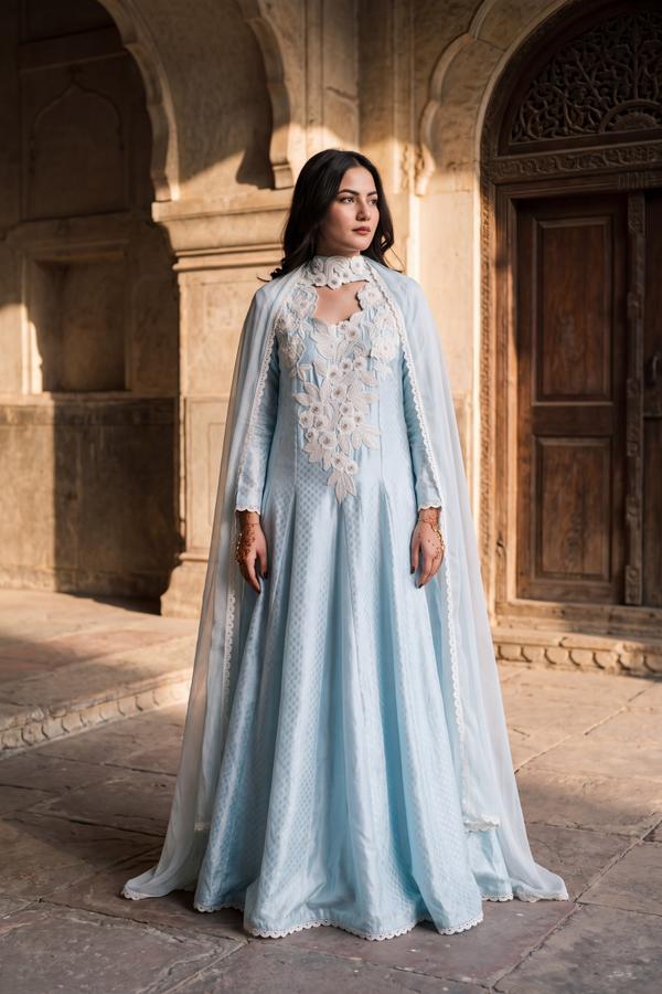 Sky Blue Dress, front view. Available to rent from Wear Wali.