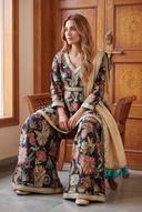 Black Embroidered Sharara, detail view 3. Available to rent from Wear Wali.