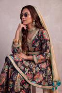 Black Embroidered Sharara, detail view 6. Available to rent from Wear Wali.