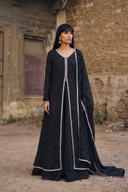Black Shimmer Shirt with Farshi Lehenga, full length front view
