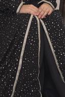 Black shimmer shirt, close up of the scattered sequins and silver piping