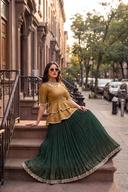 Green Lehenga and Gold Shirt, detail view 7. Available to rent from Wear Wali.