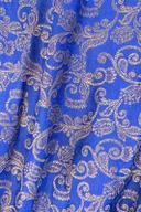 Blue brocade, close up of the gold woven paisley and floral scroll pattern