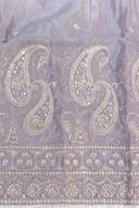 Close up of the lavender kurta hem: silver paisley, arched niches and palmettes with sequin lines