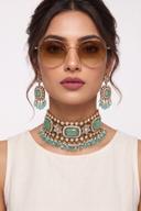 Mint Green Kundan Choker Set, full length front view