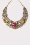 Multicolor Victorian Bib Necklace Set, close up of the work, detail 1