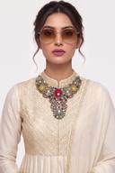 Multicolor Victorian Bib Necklace Set, close up of the work, detail 2