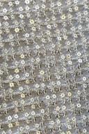 Mustard long shirt, close up of the dense silver sequin lattice embroidery
