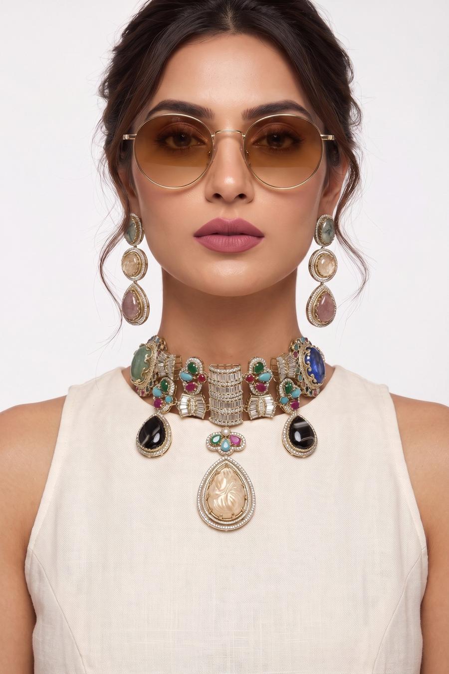 Pastel and Onyx Victorian Choker Set, full length front view