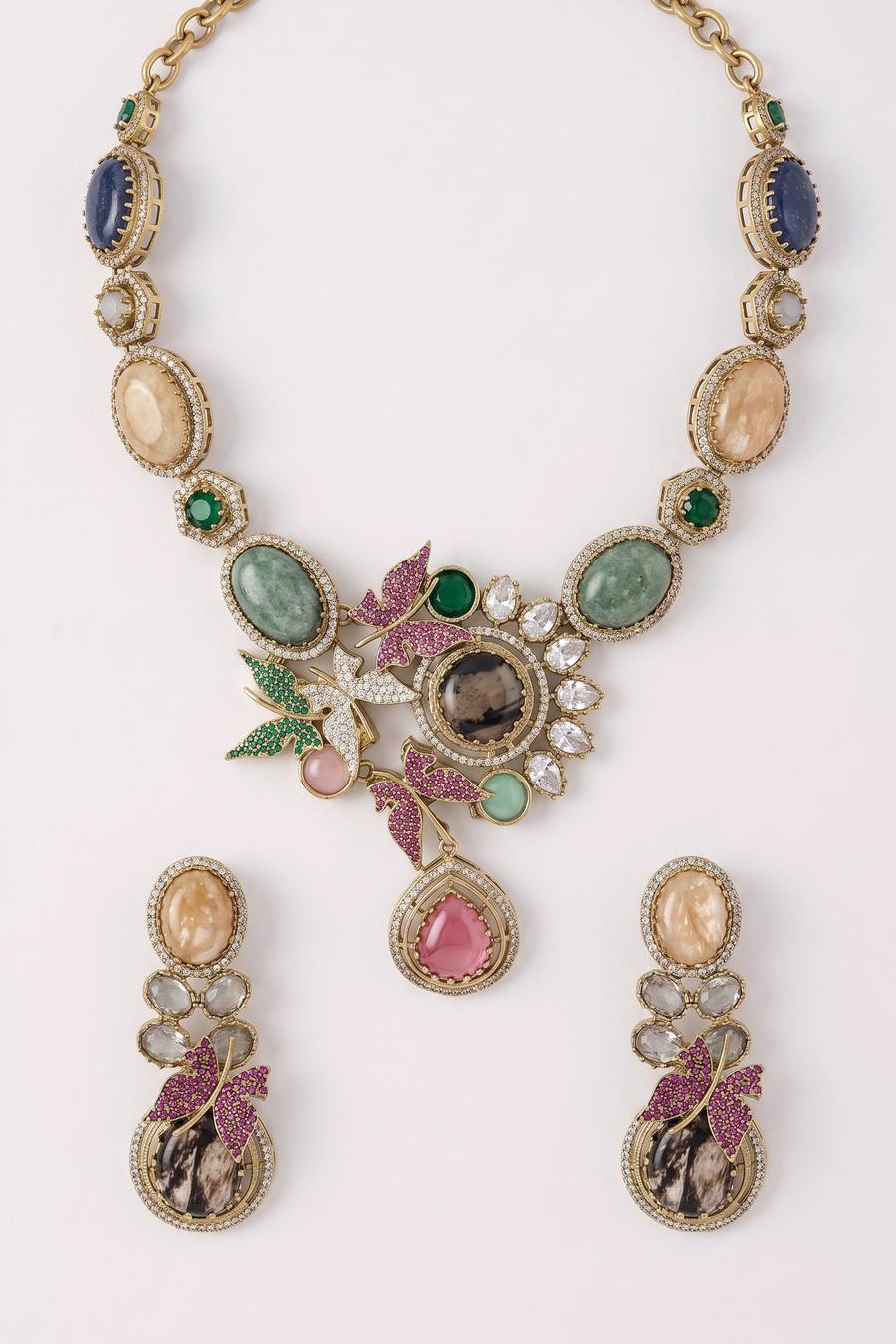 Pastel Multi Stone Victorian Necklace Set, close up of the work, detail 2