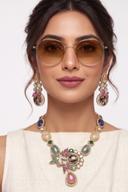 Pastel Multi Stone Victorian Necklace Set, full length front view