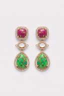 Pink and Green Multi Stone Drop Earrings, close up of the work, detail 1