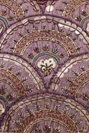 Purple choli, close up of the gold sequin and bead fan embroidery, rendered detail