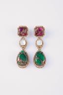 Ruby and Emerald Tiered Victorian Earrings, close up of the work, detail 2