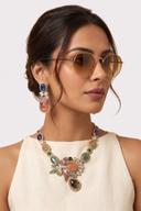Sapphire and Coral Kundan Necklace Set, close up of the work, detail 1
