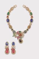 Sapphire and Coral Kundan Necklace Set, close up of the work, detail 2