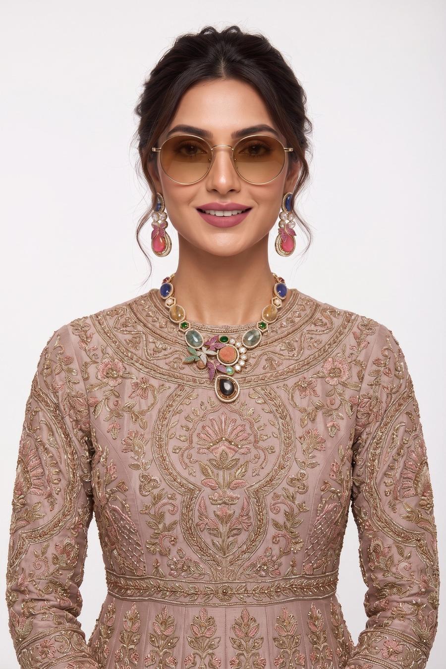 Sapphire and Coral Kundan Necklace Set, close up of the work, detail 5