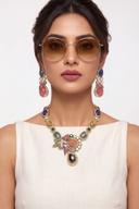 Sapphire and Coral Kundan Necklace Set, full length front view