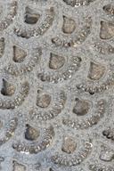 Silver mirror cutwork shirt, close up of scalloped cutwork outlined in silver sequins