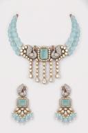 Turquoise Antique Gold Choker Set, close up of the work, detail 1