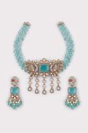 Turquoise Antique Gold Choker Set, close up of the work, detail 3