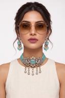 Turquoise Antique Gold Choker Set, close up of the work, detail 4