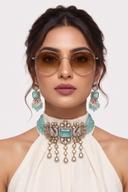 Turquoise Antique Gold Choker Set, full length front view